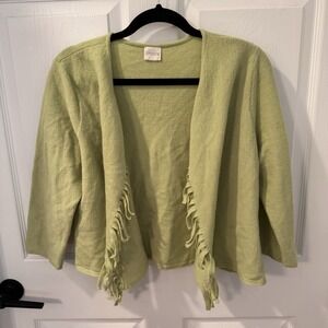 Women's Chicos Flora Fringe Cardigan Market Green Sz‎ Xl 100% Wool FLAW